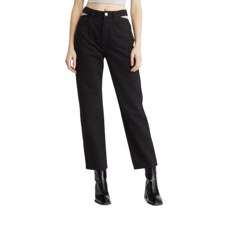 FRAME Le Cut Out High Rise Straight Leg Jeans Black Side Cutout Waist 27